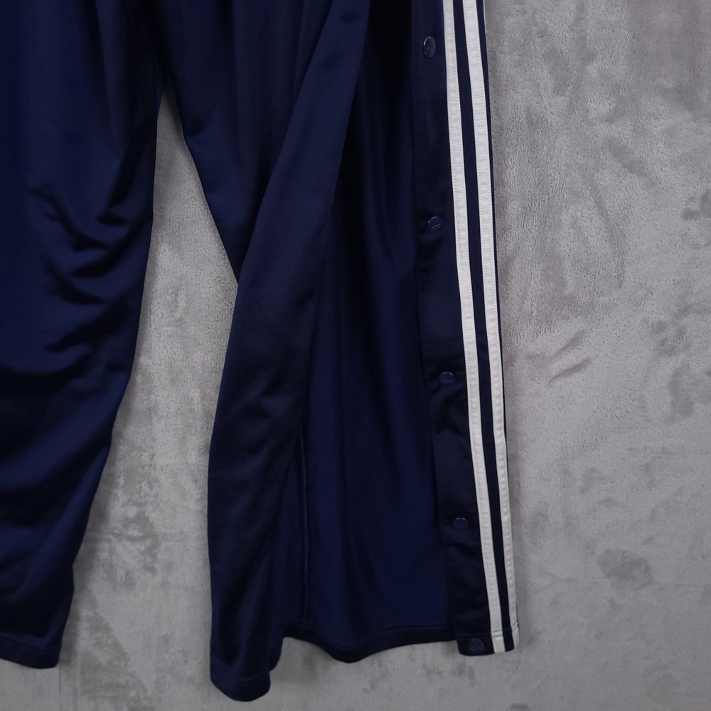Vintage Adidas Track Pants Navy Blue Sz L Snap Button Sides Stripes Athletic Y2K - Picture 15 of 16